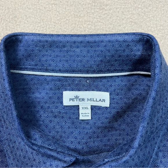 Peter Millar Shirt Mens XXL Blue Diamond Neat Button Down Long Sleeve Cotton - Picture 6 of 8
